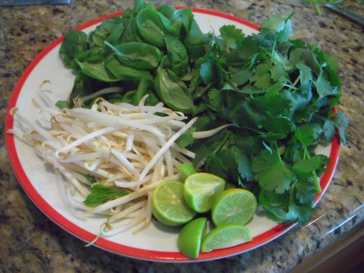Prepare your garnishes and place it on the table so that you will be able to serve pho immediately. Pho is best very, very hot!
