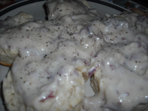 Biscuits smothered in hot, delicious creamed chipped beef.