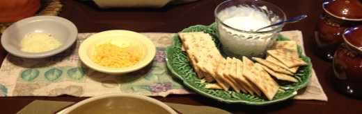 I serve mine with crackers for my husband and heated and lightly buttered (okay, it's me.. slathered butter) tortillas.  