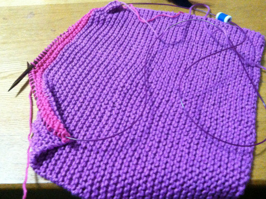 Second Color joined to first, showing the right side of the fabric.