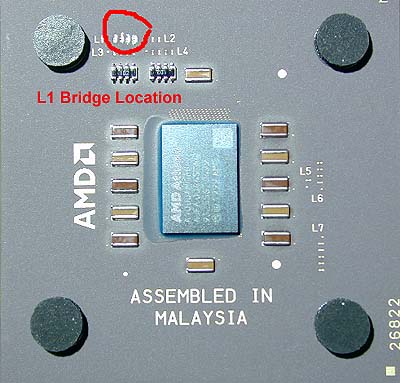 AMD Duron Processor with L1 Bridges Highlighted