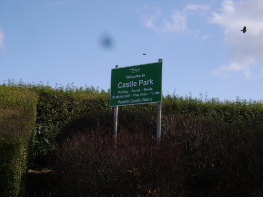 Welcome sign at Penrith Castle Park main entrance