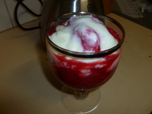 So healthy. Frozen Berries and Yoghurt.