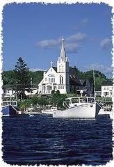 Boothbay Harbor and church.