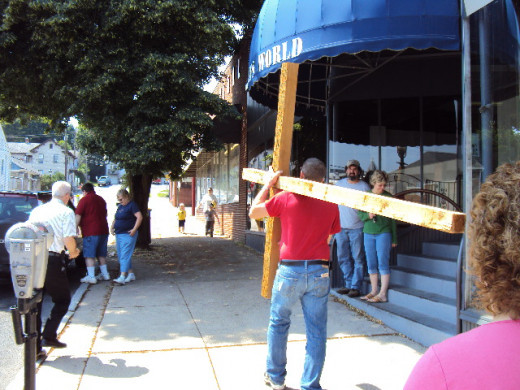 The little boy in the article was just in front of us here as I was walking the cross.