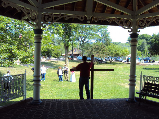 Preaching from the pavilion in the park