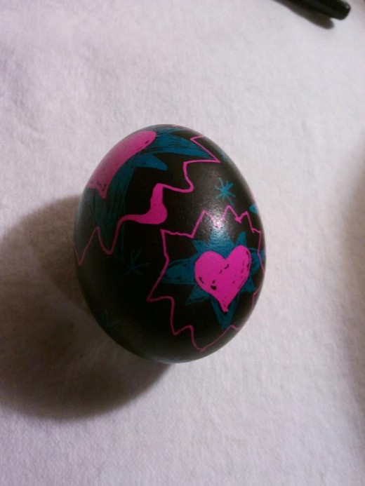 My first attempt at dying a pysanky egg - after an hour of fussing with it I cracked it. 