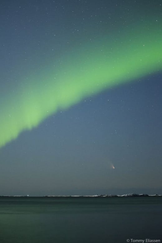 The comet Pan-STARRS, which was 'just recently' discovered photographed with the Northern Lights. 
