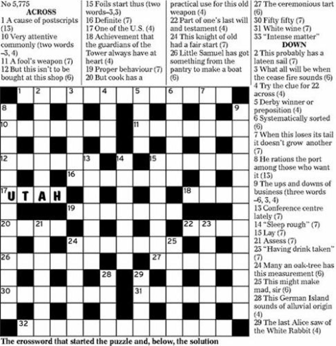 Crossword in the Daily Telegraph of May 2nd 1944 showing the Clue for Utah.