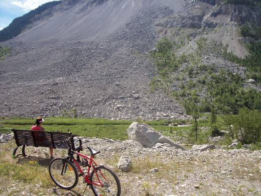Biking Through the Frank Slide - South of Highway