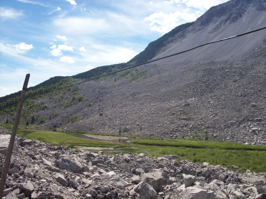 Biking Through the Frank Slide - South of Highway