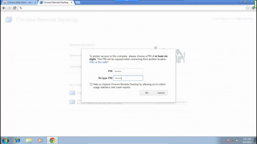Type a PIN that you will remember, you will use it every time you remotely access this computer.