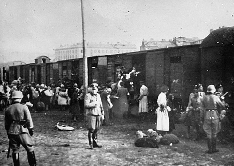 Jews being loaded onto trains.  I can't imagine what their thoughts must have been. Umschlagplatz, between 1942 and 1943.