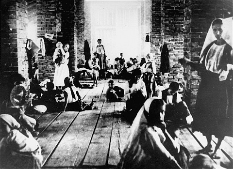 Children and mothers, 1942- 1045. imprisoned in the "Kula", or tower, of Stara Gradiska concentration camp.