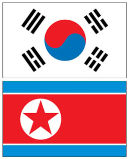 Flags of the Republic of Korea (top) and the People's Democratic Republic of Korea