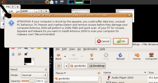 2)Partial view of my Desktop.  Woe where did my Browser disappear to!!.  They shrunk it, and covered it up with their threat notice. (here I moved it slightly off)