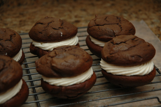 Chocolate whoopie pies with marshmallow filling! Can you say YUM?!?
