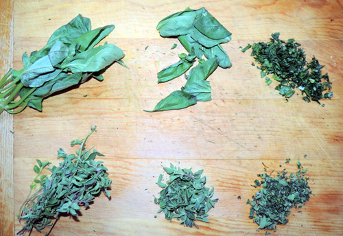 Left to right, top to bottom, herb prep