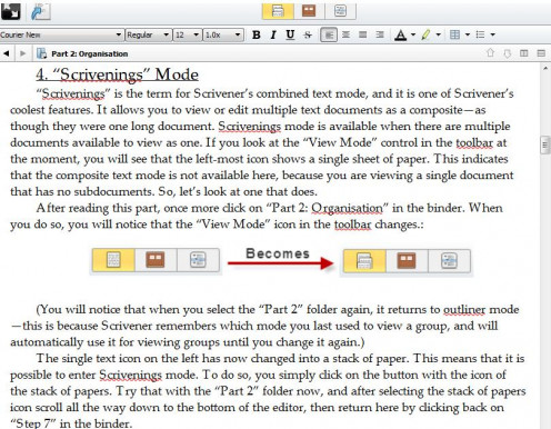 The Scrivenings mode is just like viewing an entire story in one single document.