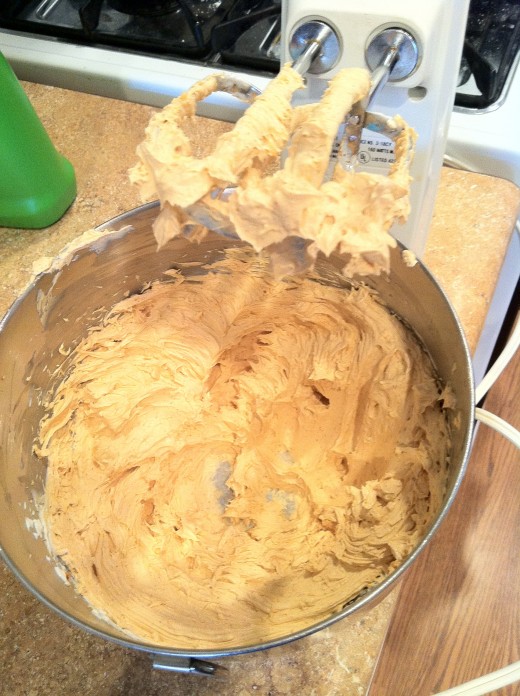 The sour cream, cream cheese, and spices, all mixed together (I used a mixer, but stirring by hand works just as well)