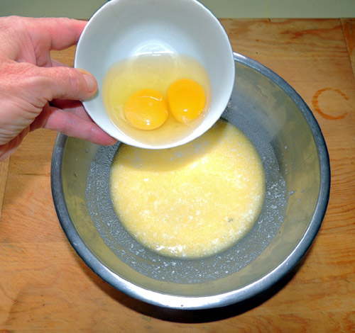 add eggs. Mix together and set aside.