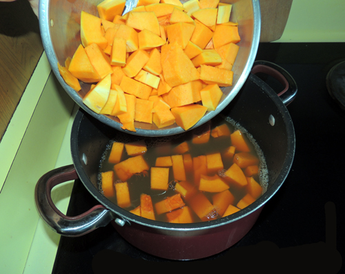 add squash when stock is boiling, simmer until tender