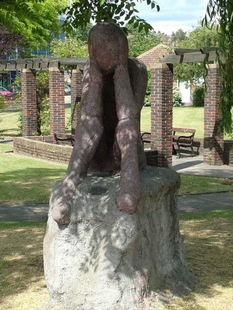 "The Worrier." Situated in the waterside park east of the river Cray near Kent, a county in southeast England.