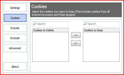 The Cookies tab of CCleaner