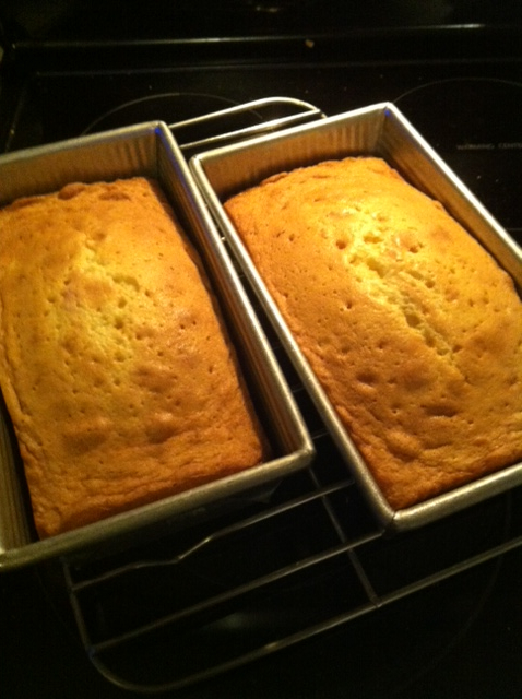 Fresh from the oven. Let them cool 10 minutes in the pan before turning them out. 