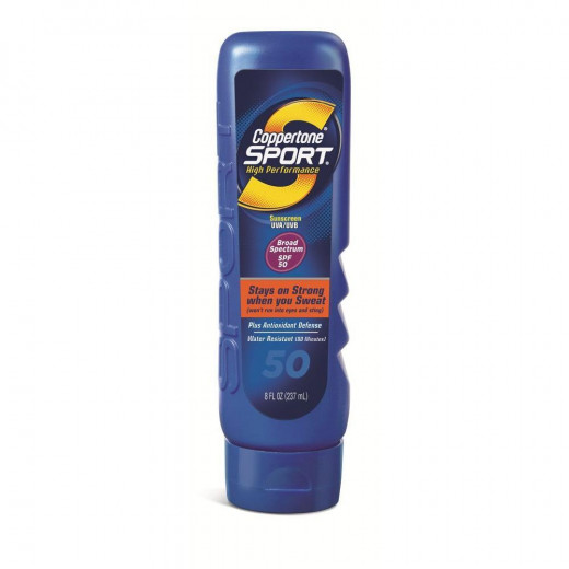 3 shots of SPF 50 suntan lotion