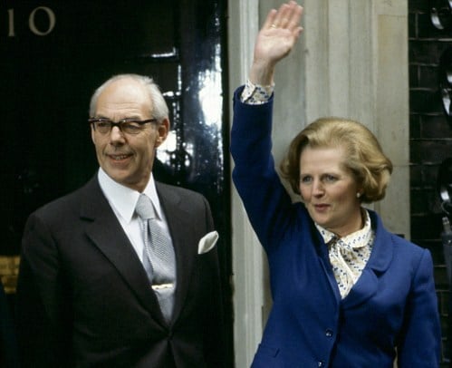 Margaret and her beloved husband, and faithful aide, Denis, acknowledging the crowd outside No. 10 Downing Street after her election victory in May, 1979. 