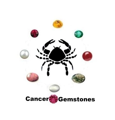 Cancer Gemstones : Amber, Moonstone, Pearl, Carnelian, Rhodonite, Emerald, Ruby, Moss Agate and Pink Tourmaline.