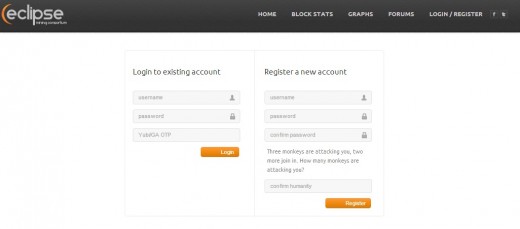 To start mining with EclipseMC you will need to register for a new account.