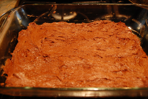 Brownies headed into the oven, as you can see the batter is quite thick