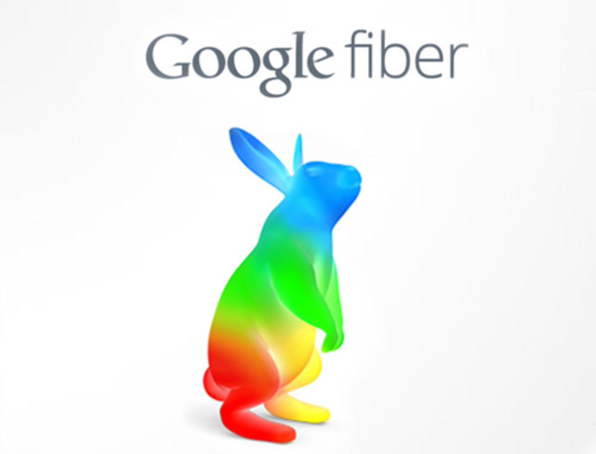 The familiar Google colors make up the Google Fiber bunny logo