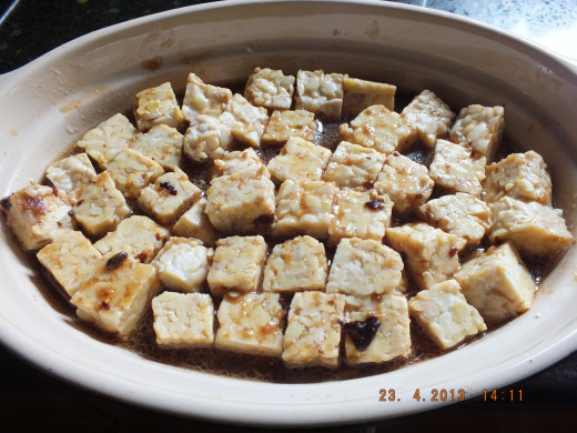 Marinate the tempeh for about 10 minutes or while you prep other ingredients
