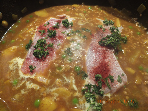 The fish just float on top and steam cook as the couscous cooks. Don't you just love only washing one pot?