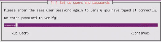 retype the password, select "Continue" and hit "Enter"