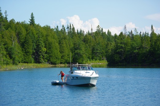 Boaters doing water based activities.