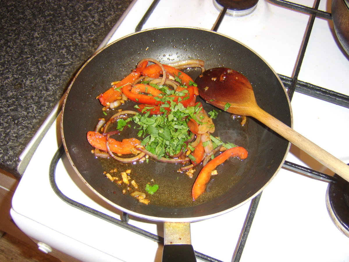 Parsley is added to stir fried vegetables