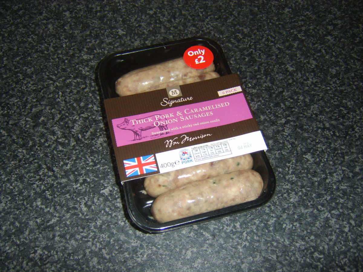 Pork and caramelised onion sausages