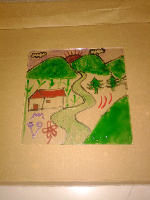 Finished glass painting of a scenery