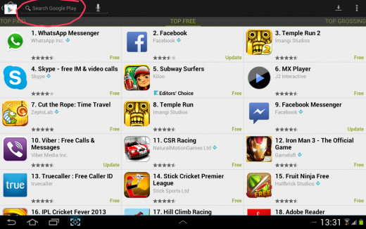 Search box in playstore