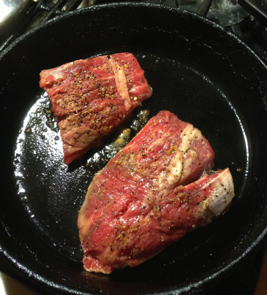 Searing in a cast iron skillet.