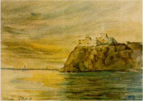Utopian fortress, watercolor, 1909
