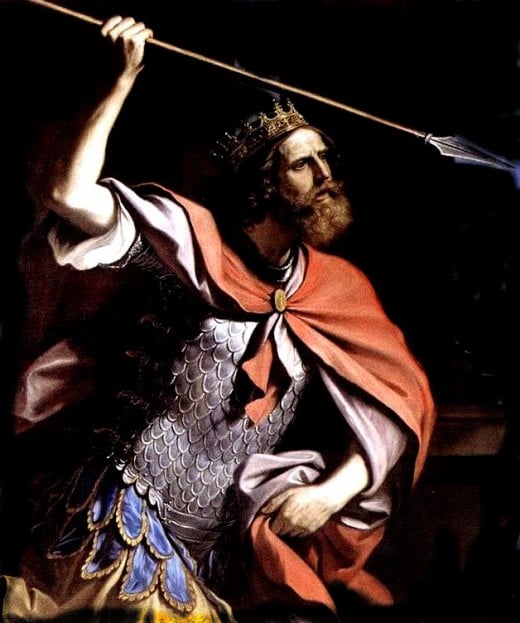 King Saul with a spear