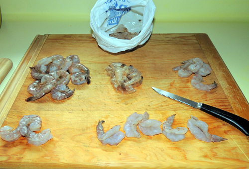 left to right, top to bottom--shrimp prep