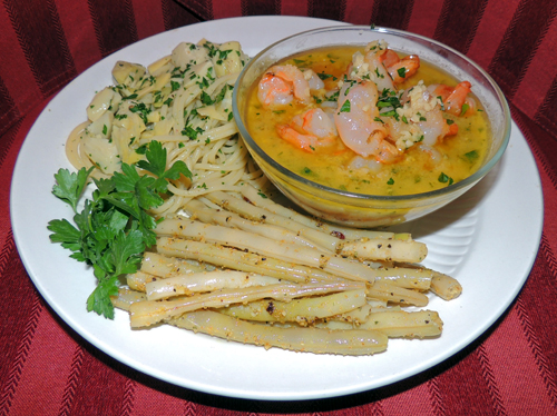 serving suggestion includes pasta with artichoke hearts, pepper and olive oil & yellow beans-n-spices.