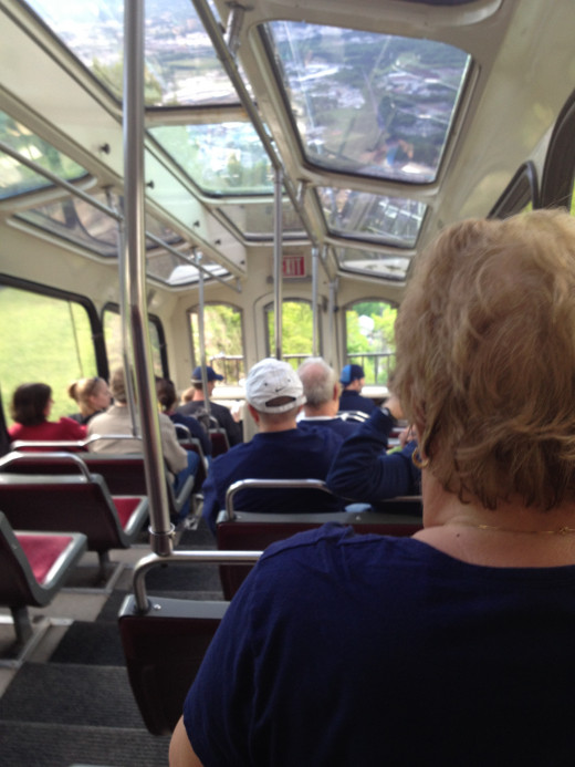 INSIDE THE INCLINE CAR - SITTING AT ABOUT A 72 DEGREE ANGLE