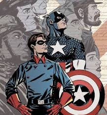 Bucky and Cap gaze patriotically into the sunset.